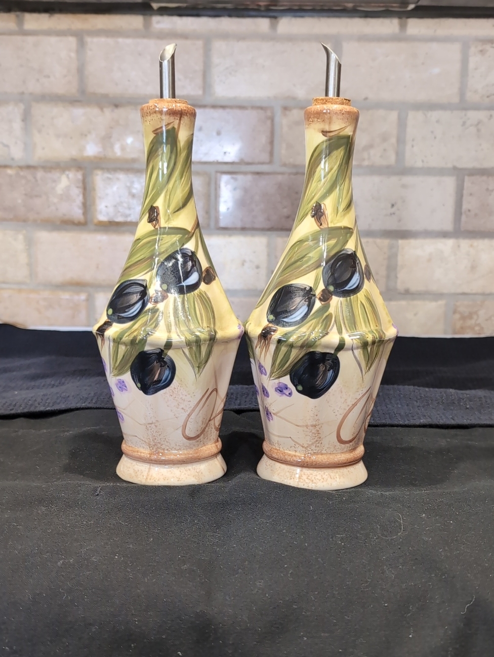 Two (2) Tabletops Unlimited Provincial Olives Pattern Olive Oil Cruet / Cruets